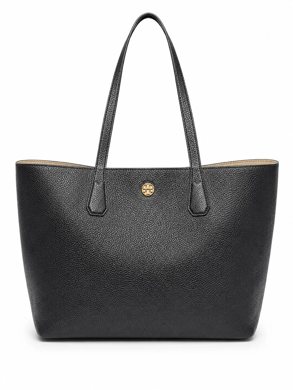 Tory Burch Black Pebble Leather Tote with Gold Logo